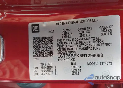 2024 GMC Canyon 4Wd Elevation from USA, damaged, VIN 1GTP6BEK6R1299083